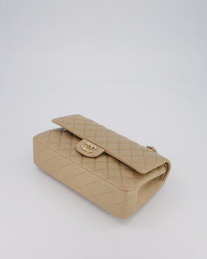 Chanel Iridescent Beige Classic Medium Double Flap Bag in Caviar Leather with Gold Hardware