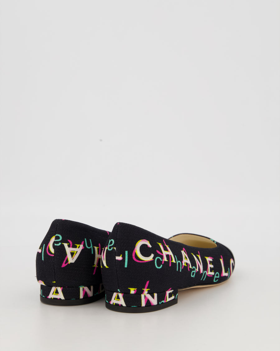 Chanel 19/S Black Coco Mark Print Ballet Flats Size EU 39