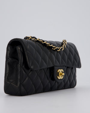 *RARE* Chanel Vintage Black East West Flap Bag In Lambskin Leather with Gold Hardware