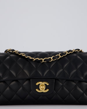 *RARE* Chanel Vintage Black East West Flap Bag In Lambskin Leather with Gold Hardware