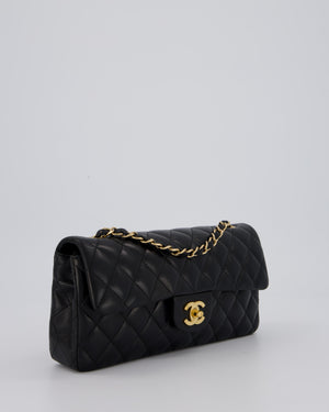 *RARE* Chanel Vintage Black East West Flap Bag In Lambskin Leather with Gold Hardware