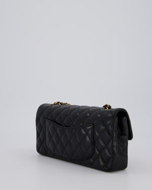 *RARE* Chanel Vintage Black East West Flap Bag In Lambskin Leather with Gold Hardware