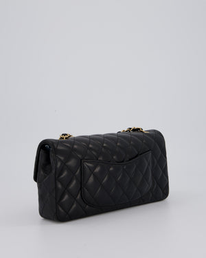 *RARE* Chanel Vintage Black East West Flap Bag In Lambskin Leather with Gold Hardware