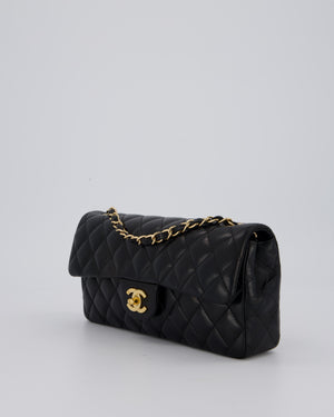 *RARE* Chanel Vintage Black East West Flap Bag In Lambskin Leather with Gold Hardware