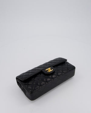 *RARE* Chanel Vintage Black East West Flap Bag In Lambskin Leather with Gold Hardware
