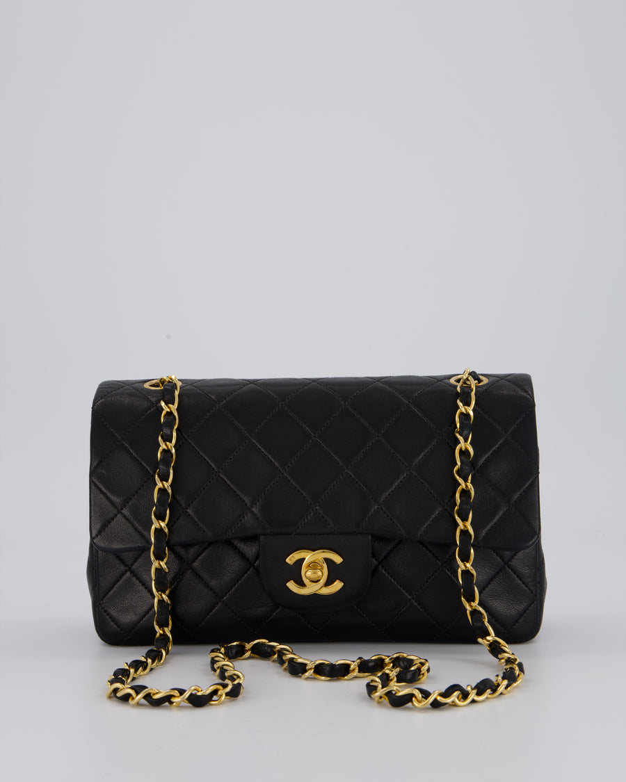 Chanel Vintage Black Small Classic Double Flap Bag in Lambskin Leather with 24K Gold Hardware