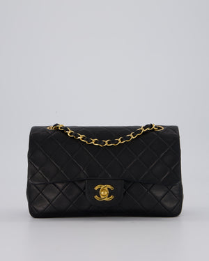 Chanel Vintage Black Small Classic Double Flap Bag in Lambskin Leather with 24K Gold Hardware