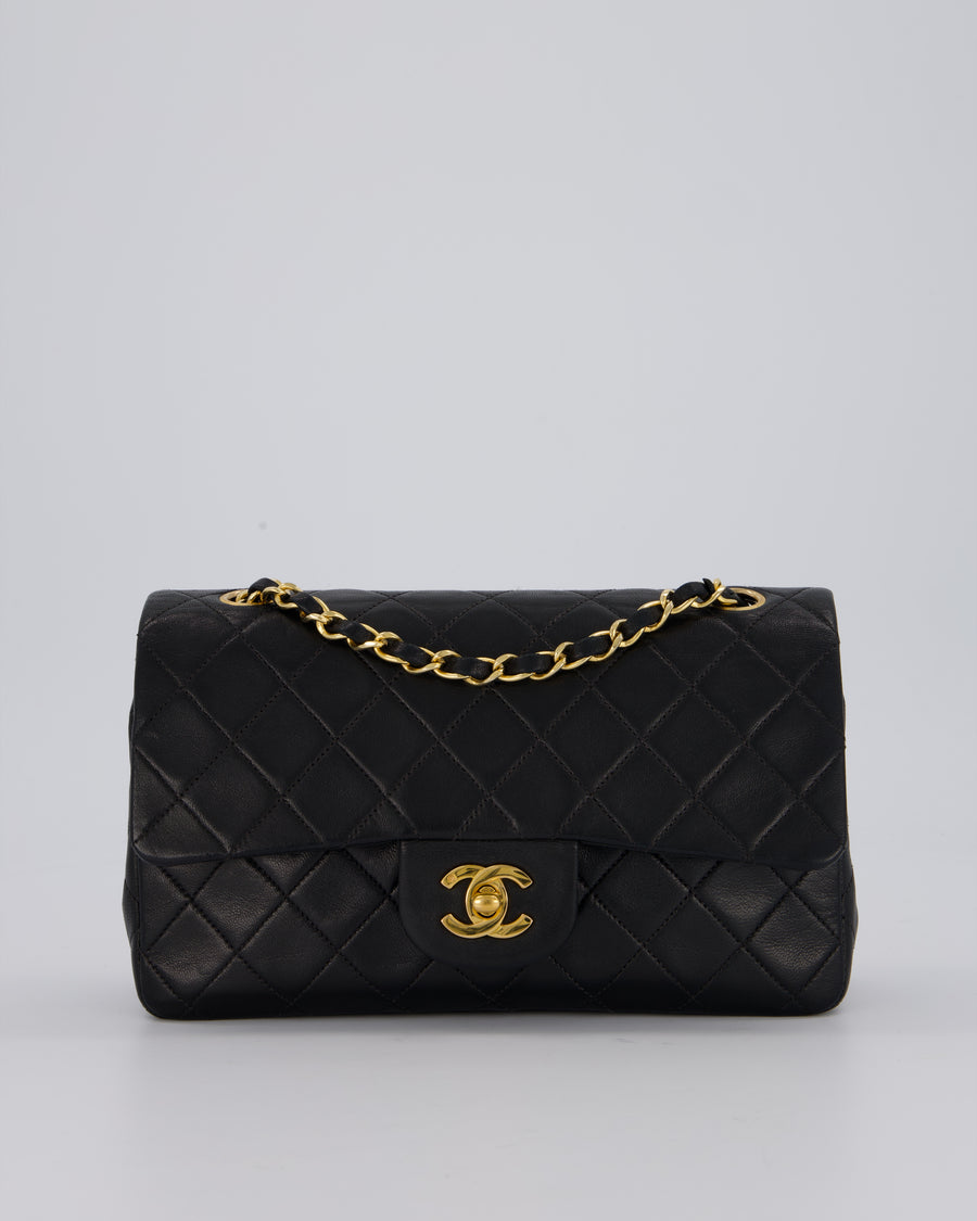 Chanel Vintage Black Small Classic Double Flap Bag in Lambskin Leather with 24K Gold Hardware