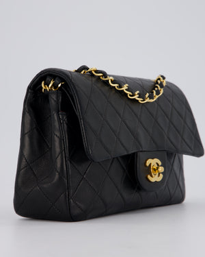 Chanel Vintage Black Small Classic Double Flap Bag in Lambskin Leather with 24K Gold Hardware