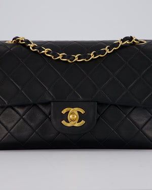 Chanel Vintage Black Small Classic Double Flap Bag in Lambskin Leather with 24K Gold Hardware