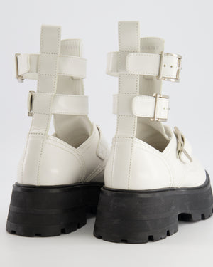 Alexander McQueen White Leather Platform Combat Boots with Cut-Outs and Silver Buckle Details Size EU 37