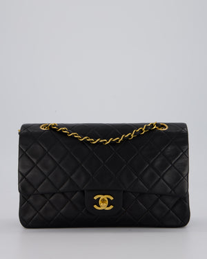 *AMAZING CONDITION* Chanel Vintage Medium Black Classic Double Flap Bag in Lambskin Leather with Gold Hardware