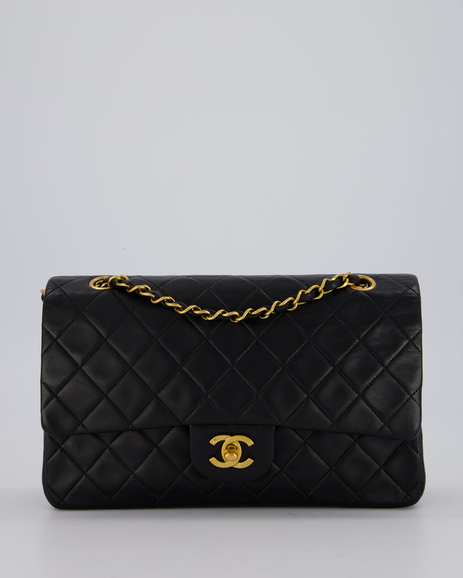 *AMAZING CONDITION* Chanel Vintage Medium Black Classic Double Flap Bag in Lambskin Leather with Gold Hardware
