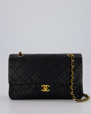 *AMAZING CONDITION* Chanel Vintage Medium Black Classic Double Flap Bag in Lambskin Leather with Gold Hardware