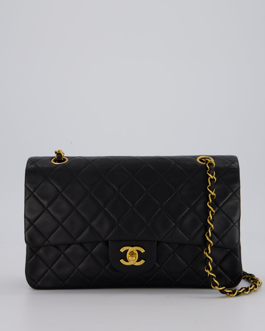 *AMAZING CONDITION* Chanel Vintage Medium Black Classic Double Flap Bag in Lambskin Leather with Gold Hardware