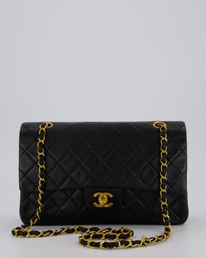 *AMAZING CONDITION* Chanel Vintage Medium Black Classic Double Flap Bag in Lambskin Leather with Gold Hardware
