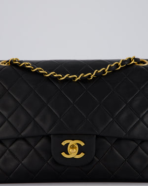 *AMAZING CONDITION* Chanel Vintage Medium Black Classic Double Flap Bag in Lambskin Leather with Gold Hardware
