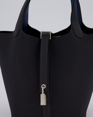 Hermès Picotin Lock 18 Bag in Caban and Blue Tie Clemence Leather with Palladium Hardware