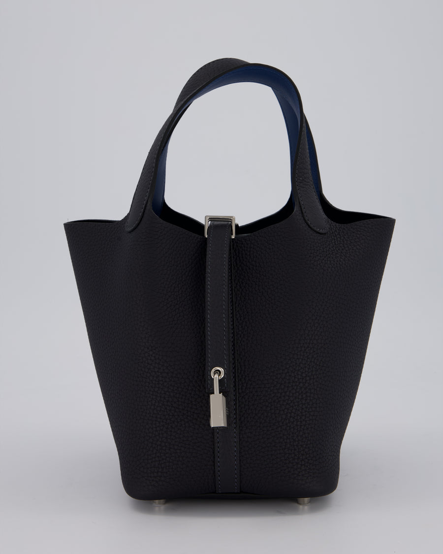 Hermès Picotin Lock 18 Bag in Caban and Blue Tie Clemence Leather with Palladium Hardware