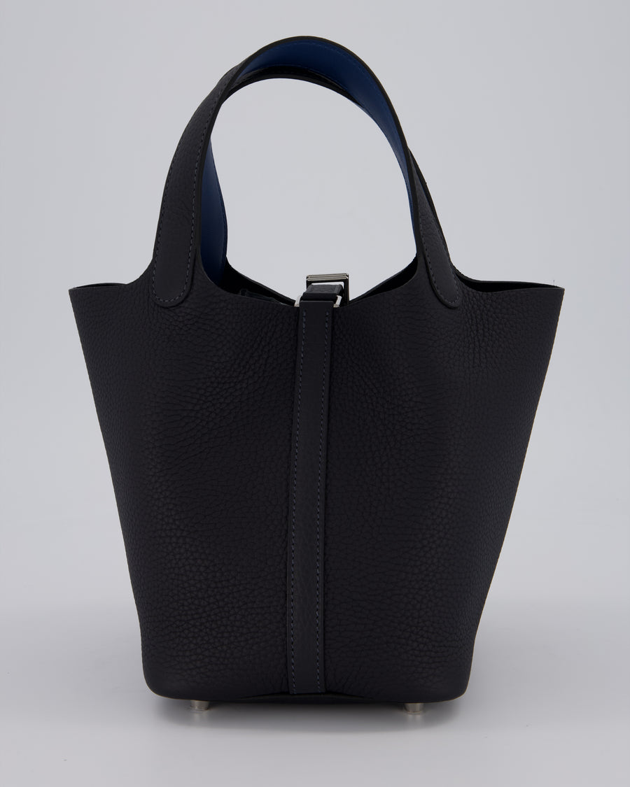 Hermès Picotin Lock 18 Bag in Caban and Blue Tie Clemence Leather with Palladium Hardware