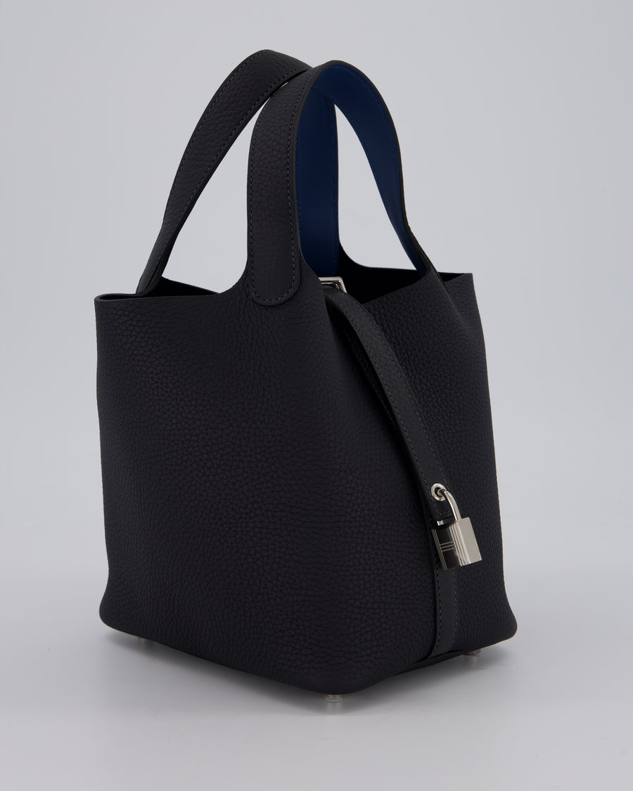 Hermès Picotin Lock 18 Bag in Caban and Blue Tie Clemence Leather with Palladium Hardware