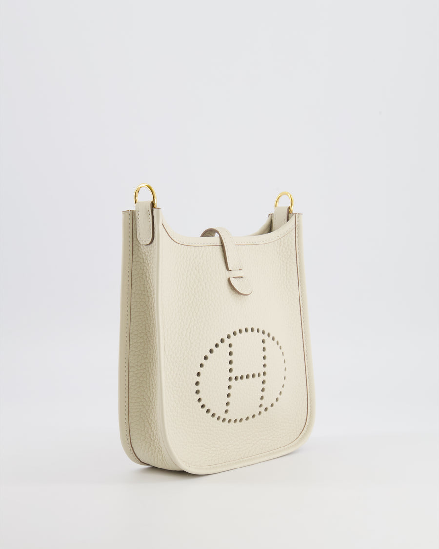 Hermès Mini Evelyne Amazone Bag in Craie Clemence Leather with Gold Hardware