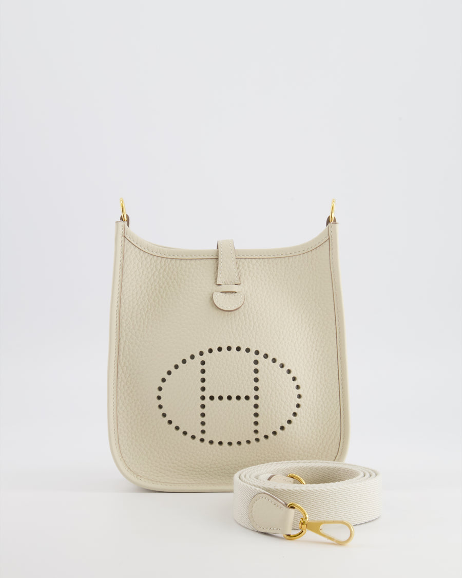 Hermès Mini Evelyne Amazone Bag in Craie Clemence Leather with Gold Hardware