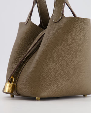 Hermès Picotin Lock 18 Bag in Etoupe Clemence Leather with Gold Hardware