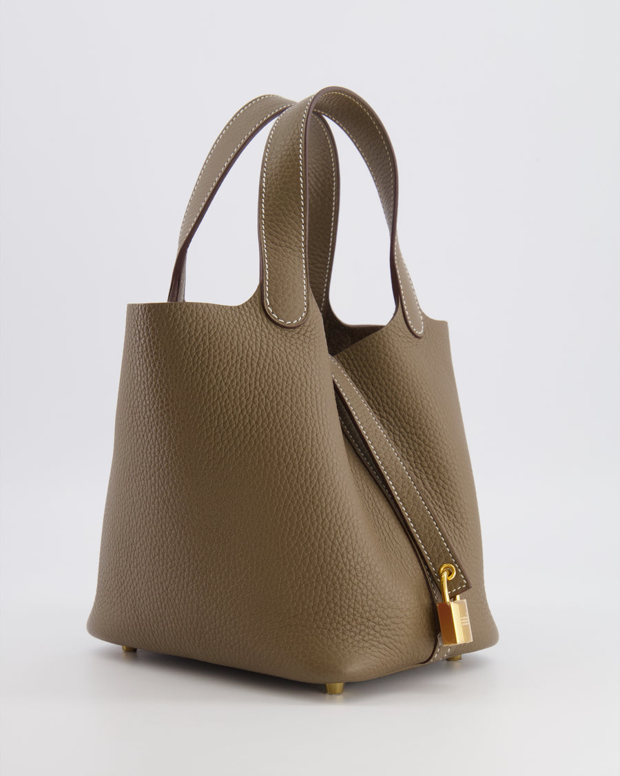 Hermès Picotin Lock 18 Bag in Etoupe Clemence Leather with Gold Hardware