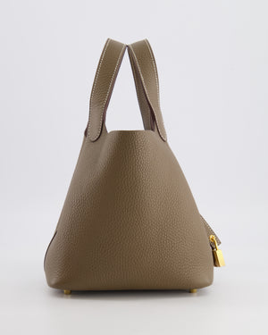 Hermès Picotin Lock 18 Bag in Etoupe Clemence Leather with Gold Hardware