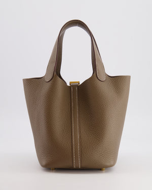 Hermès Picotin Lock 18 Bag in Etoupe Clemence Leather with Gold Hardware
