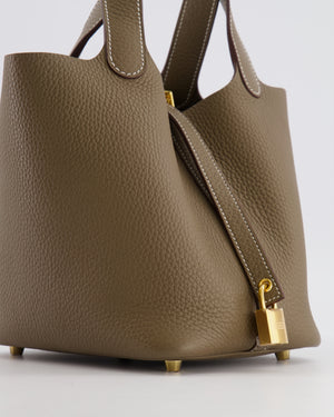 Hermès Picotin Lock 18 Bag in Etoupe Clemence Leather with Gold Hardware