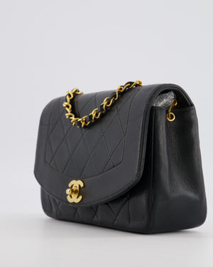 Chanel Vintage Small Diana Flap Bag in Black Lambskin Leather with 24K Gold Hardware