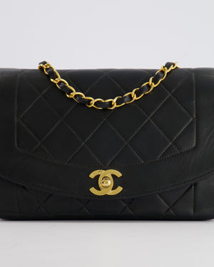 Chanel Vintage Small Diana Flap Bag in Black Lambskin Leather with 24K Gold Hardware