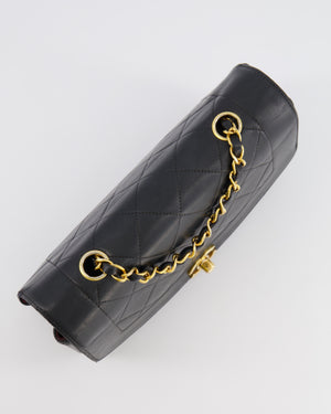 Chanel Vintage Small Diana Flap Bag in Black Lambskin Leather with 24K Gold Hardware