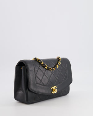 Chanel Vintage Small Diana Flap Bag in Black Lambskin Leather with 24K Gold Hardware