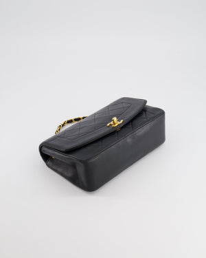 Chanel Vintage Small Diana Flap Bag in Black Lambskin Leather with 24K Gold Hardware