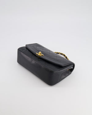 Chanel Vintage Small Diana Flap Bag in Black Lambskin Leather with 24K Gold Hardware