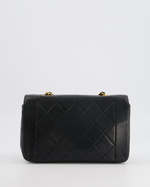 Chanel Vintage Small Diana Flap Bag in Black Lambskin Leather with 24K Gold Hardware