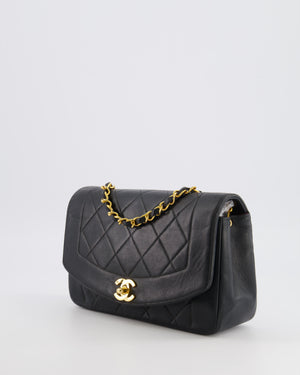 Chanel Vintage Small Diana Flap Bag in Black Lambskin Leather with 24K Gold Hardware