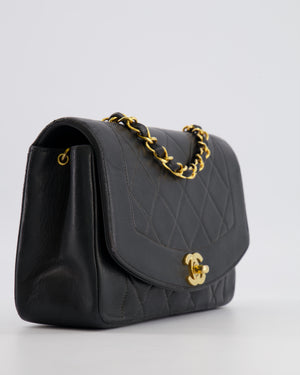 Chanel Vintage Small Diana Flap Bag in Black Lambskin Leather with 24K Gold Hardware