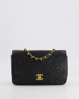 Chanel Vintage Small Diana Flap Bag in Black Lambskin Leather with 24K Gold Hardware