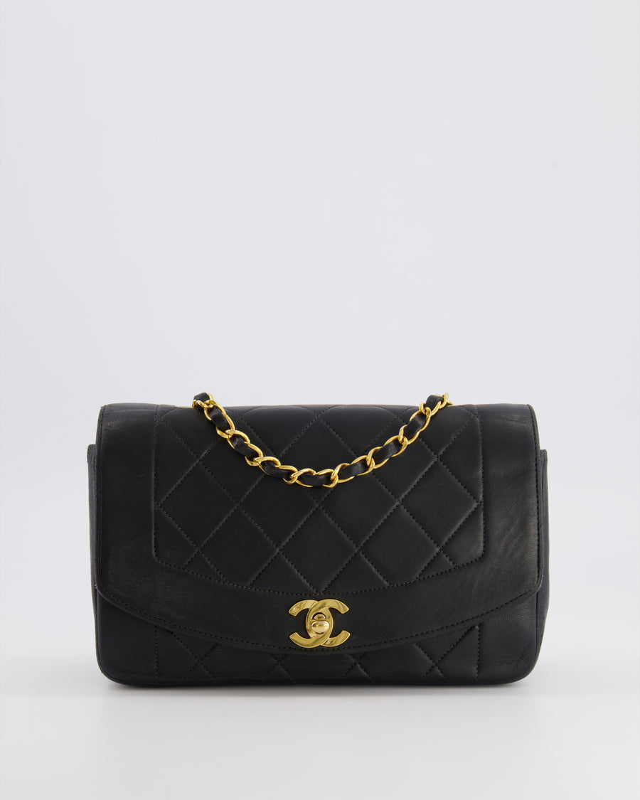 Chanel Vintage Small Diana Flap Bag in Black Lambskin Leather with 24K Gold Hardware