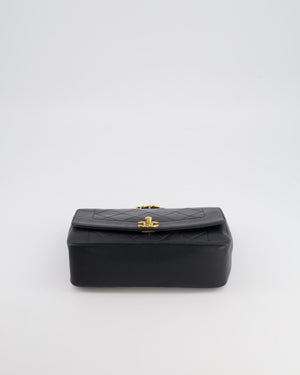 Chanel Vintage Small Diana Flap Bag in Black Lambskin Leather with 24K Gold Hardware