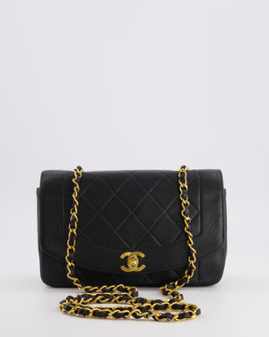Chanel Vintage Small Diana Flap Bag in Black Lambskin Leather with 24K Gold Hardware