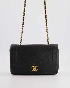 Chanel Vintage Small Diana Flap Bag in Black Lambskin Leather with 24K Gold Hardware