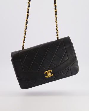 Chanel Vintage Small Diana Flap Bag in Black Lambskin Leather with 24K Gold Hardware