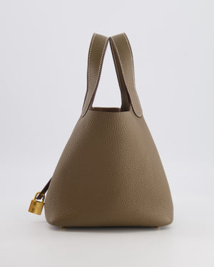 Hermès Picotin Lock 18 Bag in Etoupe Clemence Leather with Gold Hardware