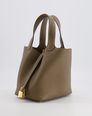 Hermès Picotin Lock 18 Bag in Etoupe Clemence Leather with Gold Hardware