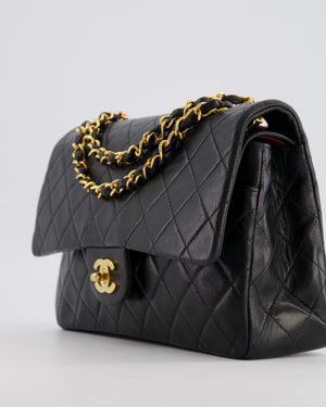 Chanel Vintage Medium Black Classic Double Flap Bag in Lambskin Leather with 24k Gold Hardware